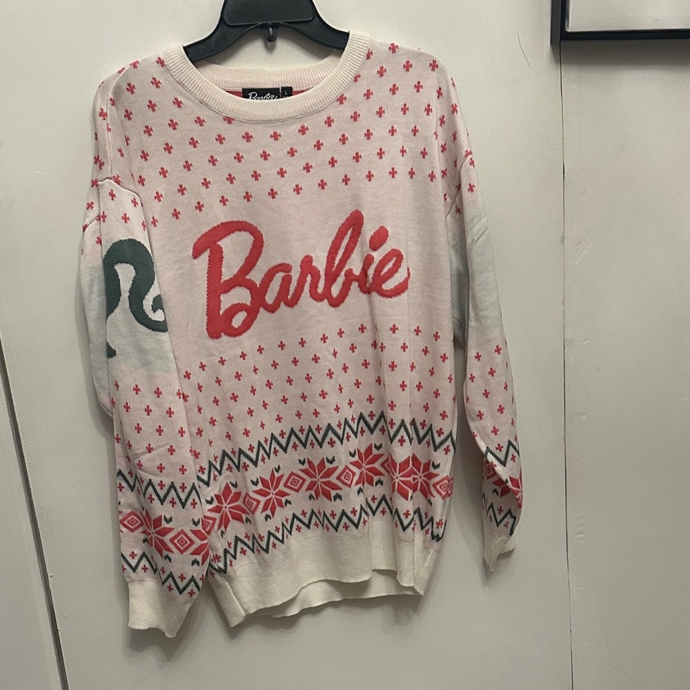 Barbie Women's Pink and Red Patterned Sweater